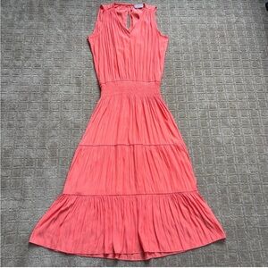 Ramy Brook Edenn tiered midi dress medium bright coral
